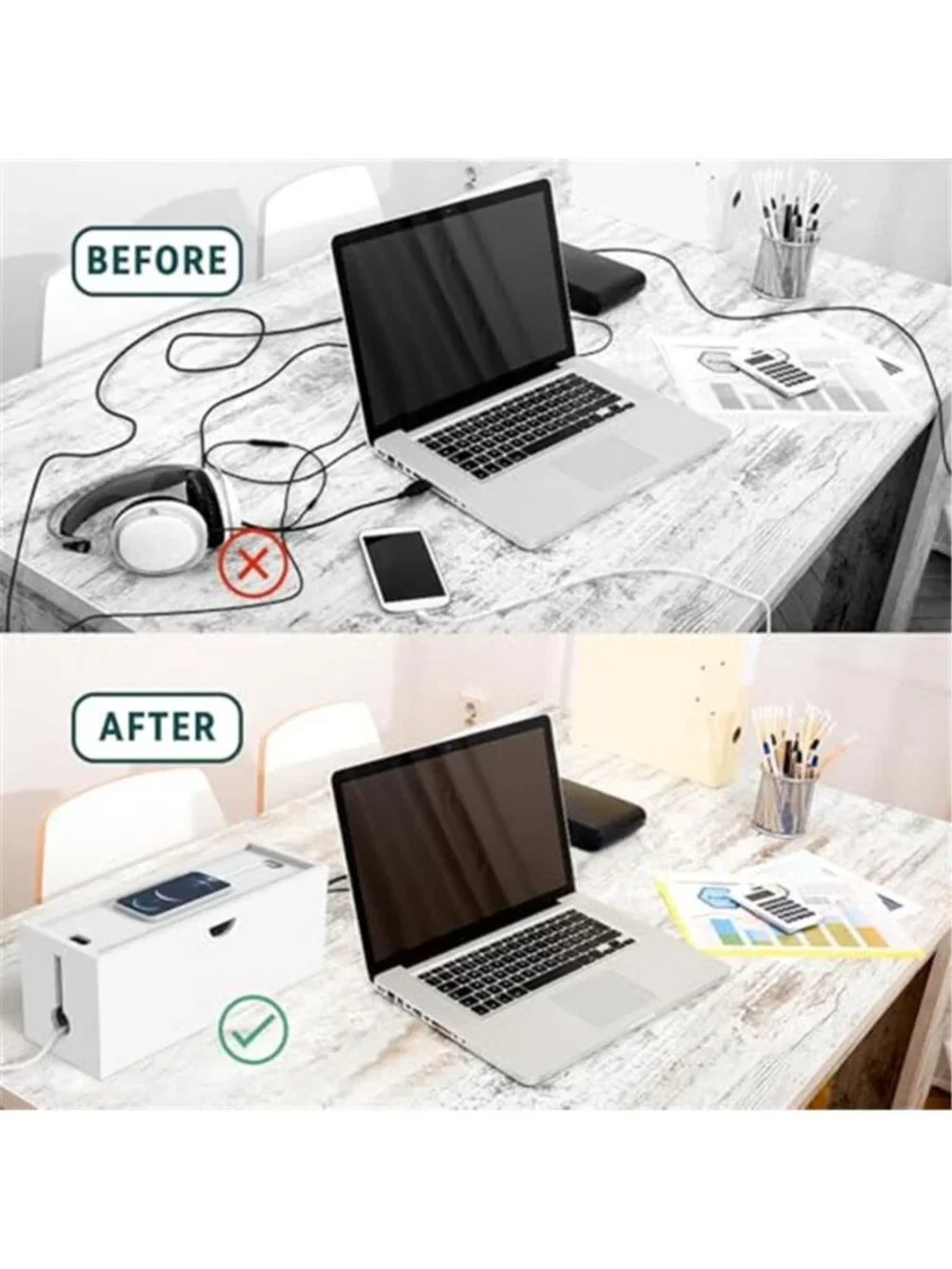 Bamboo Cable Management Box Cord Organizer Power Strip Wire Storage Cover